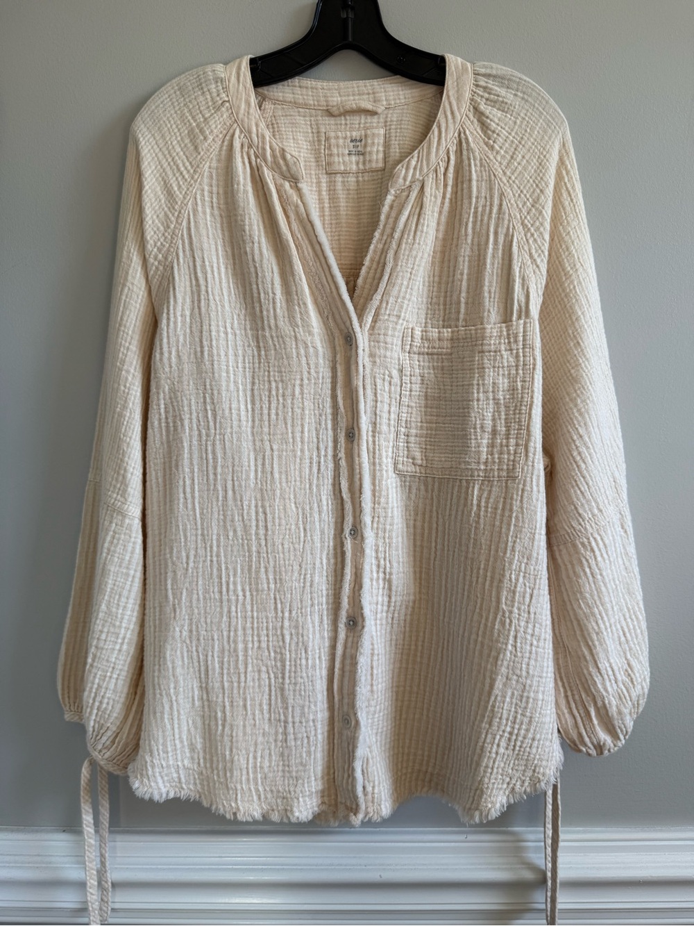 Aerie Daybreak coverup shirt, EUC, tan/white striped, Small